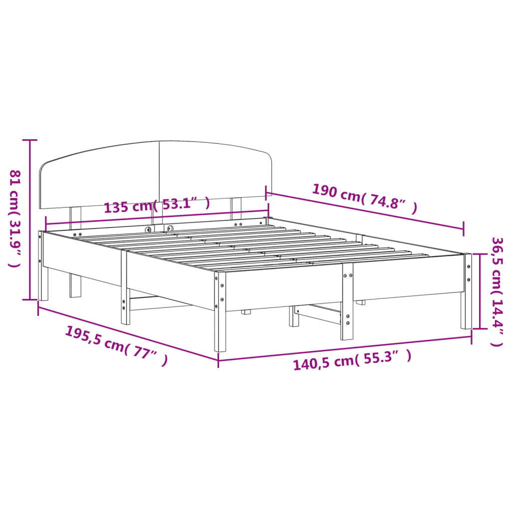 Bedframe zonder matras massief grenenhout wasbruin 135x190 cm is nu te koop bij PeponiXL, paradijselijk wonen!