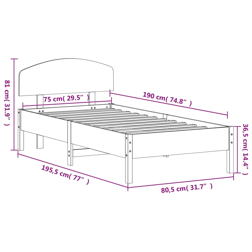 Bedframe zonder matras massief grenenhout wasbruin 75x190 cm is nu te koop bij PeponiXL, paradijselijk wonen!