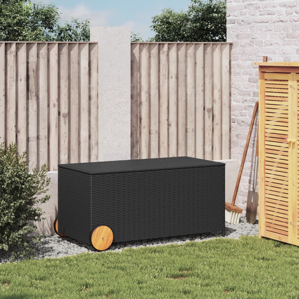 Tuinbox met wielen 190 L poly rattan zwart is nu te koop bij PeponiXL, paradijselijk wonen!
