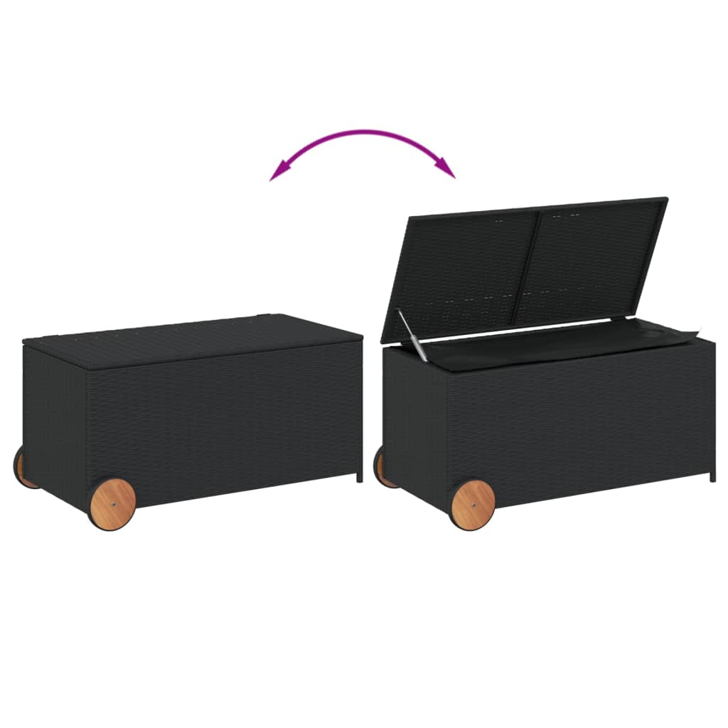 Tuinbox met wielen 190 L poly rattan zwart is nu te koop bij PeponiXL, paradijselijk wonen!