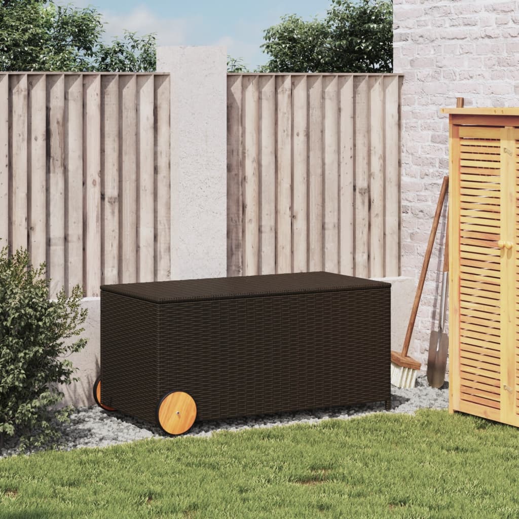 Tuinbox met wielen 190 L poly rattan bruin is nu te koop bij PeponiXL, paradijselijk wonen!