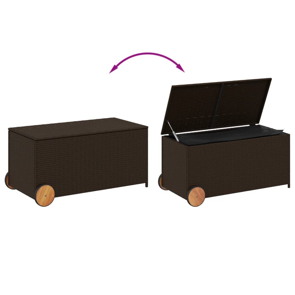 Tuinbox met wielen 190 L poly rattan bruin is nu te koop bij PeponiXL, paradijselijk wonen!