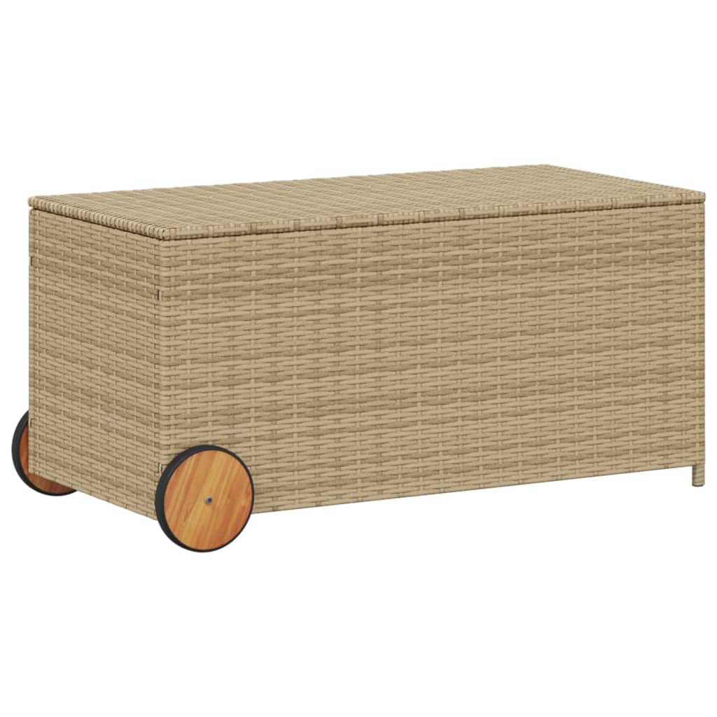 Tuinbox met wielen 190 L poly rattan gemengd beige is nu te koop bij PeponiXL, paradijselijk wonen!