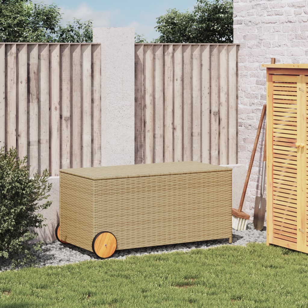 Tuinbox met wielen 190 L poly rattan gemengd beige is nu te koop bij PeponiXL, paradijselijk wonen!
