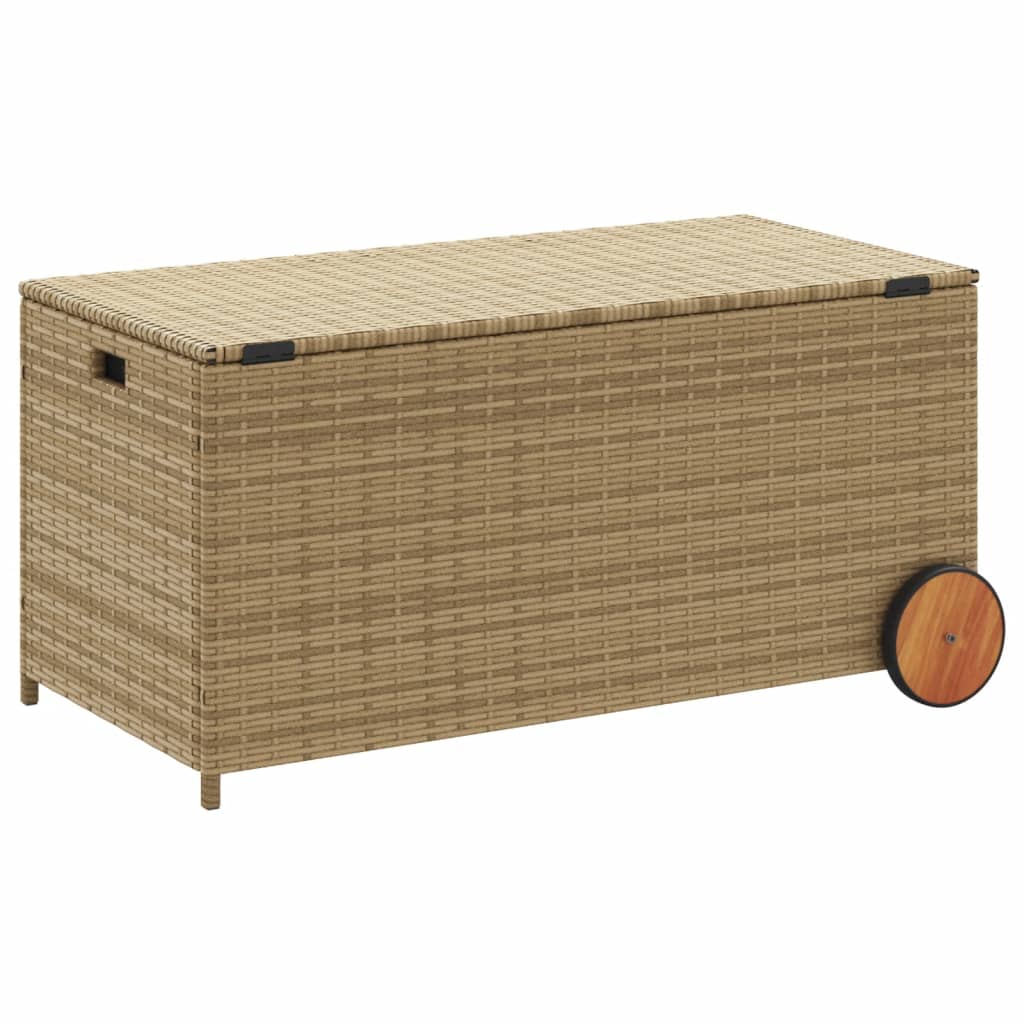 Tuinbox met wielen 190 L poly rattan gemengd beige is nu te koop bij PeponiXL, paradijselijk wonen!