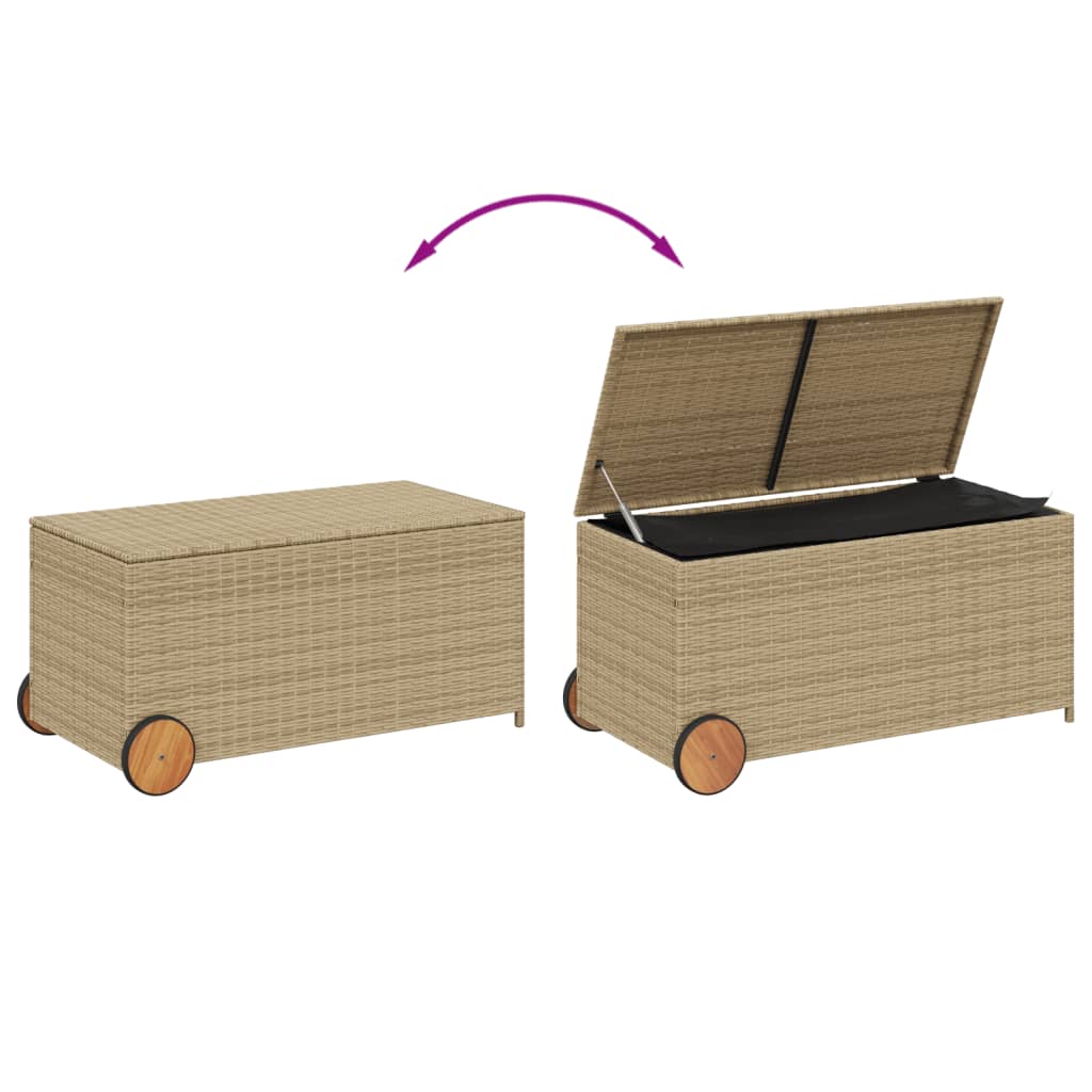 Tuinbox met wielen 190 L poly rattan gemengd beige is nu te koop bij PeponiXL, paradijselijk wonen!