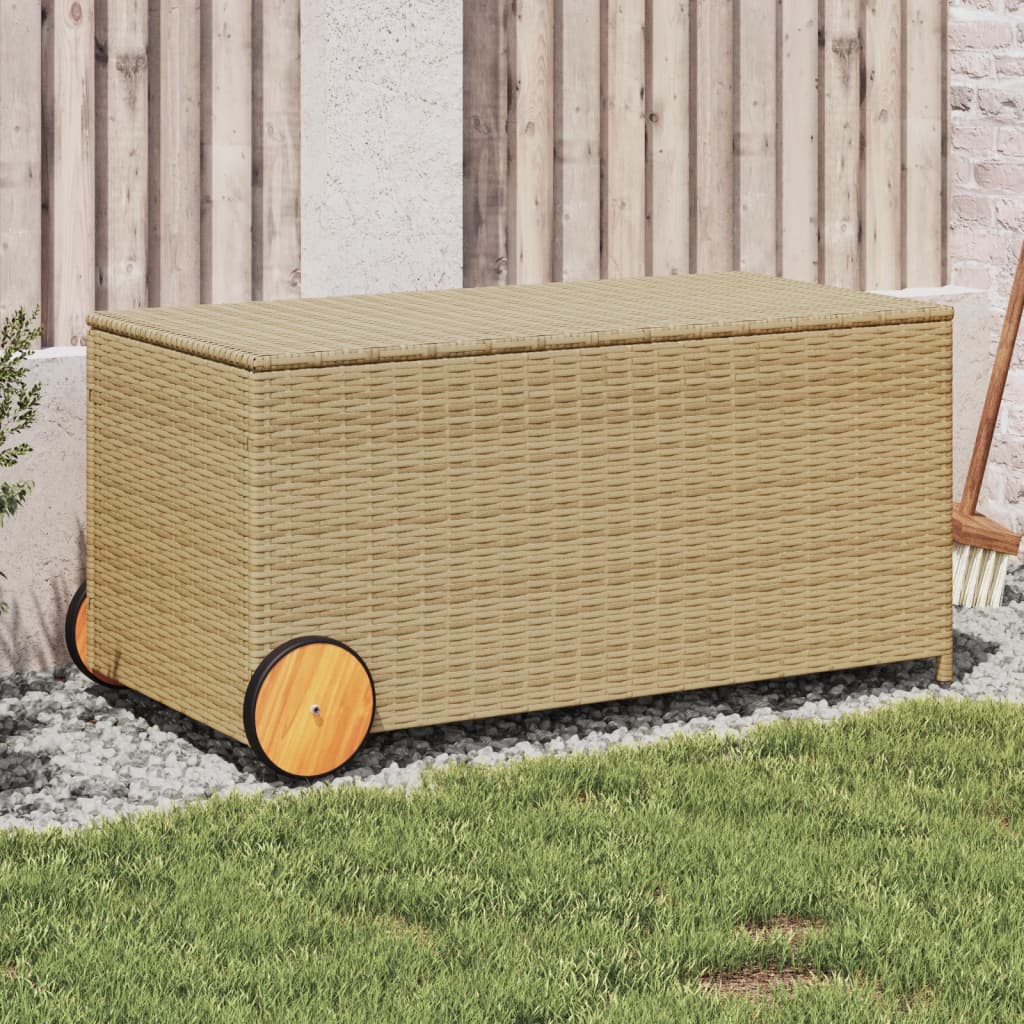 Tuinbox met wielen 190 L poly rattan gemengd beige is nu te koop bij PeponiXL, paradijselijk wonen!
