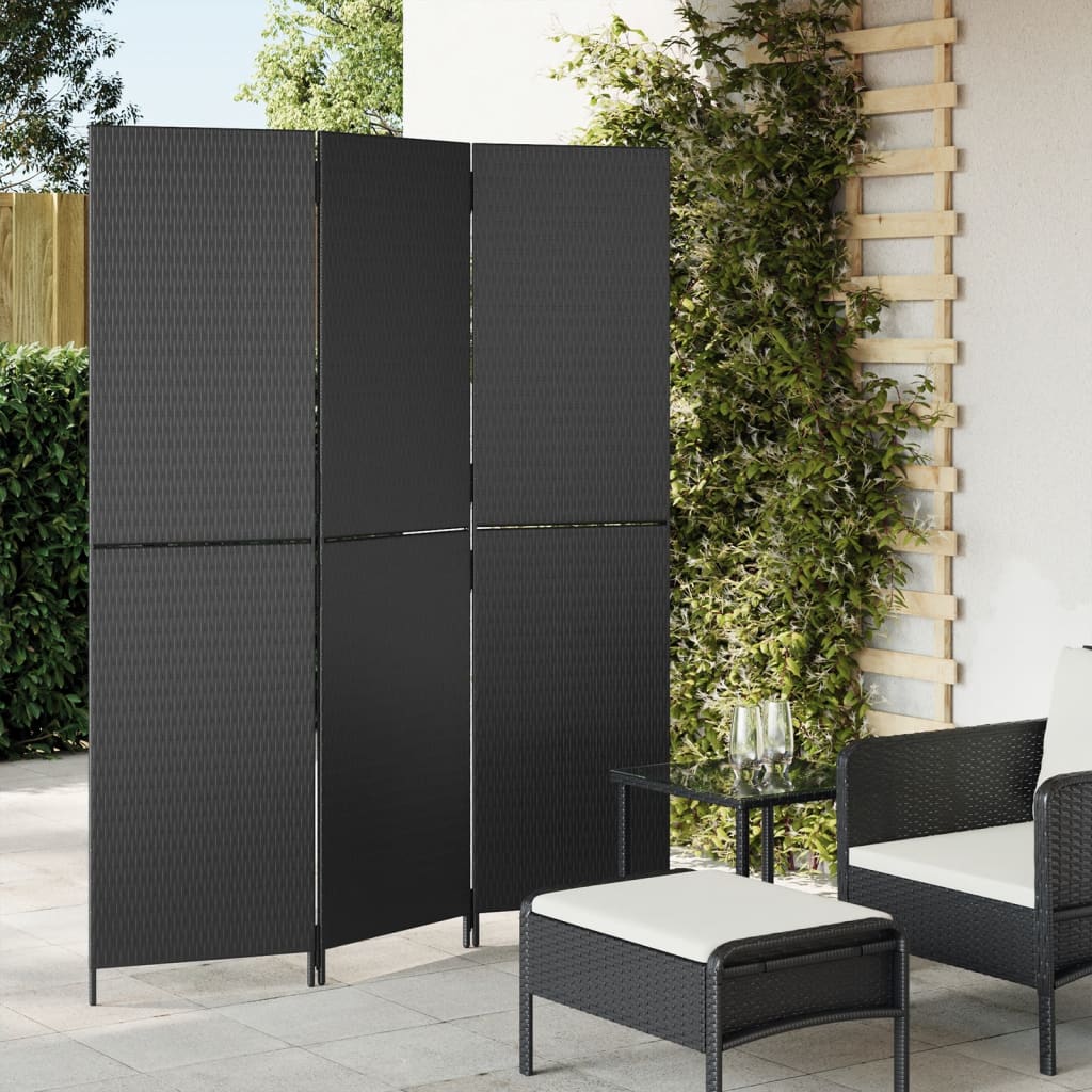 Kamerscherm 3 panelen poly rattan zwart is nu te koop bij PeponiXL, paradijselijk wonen!