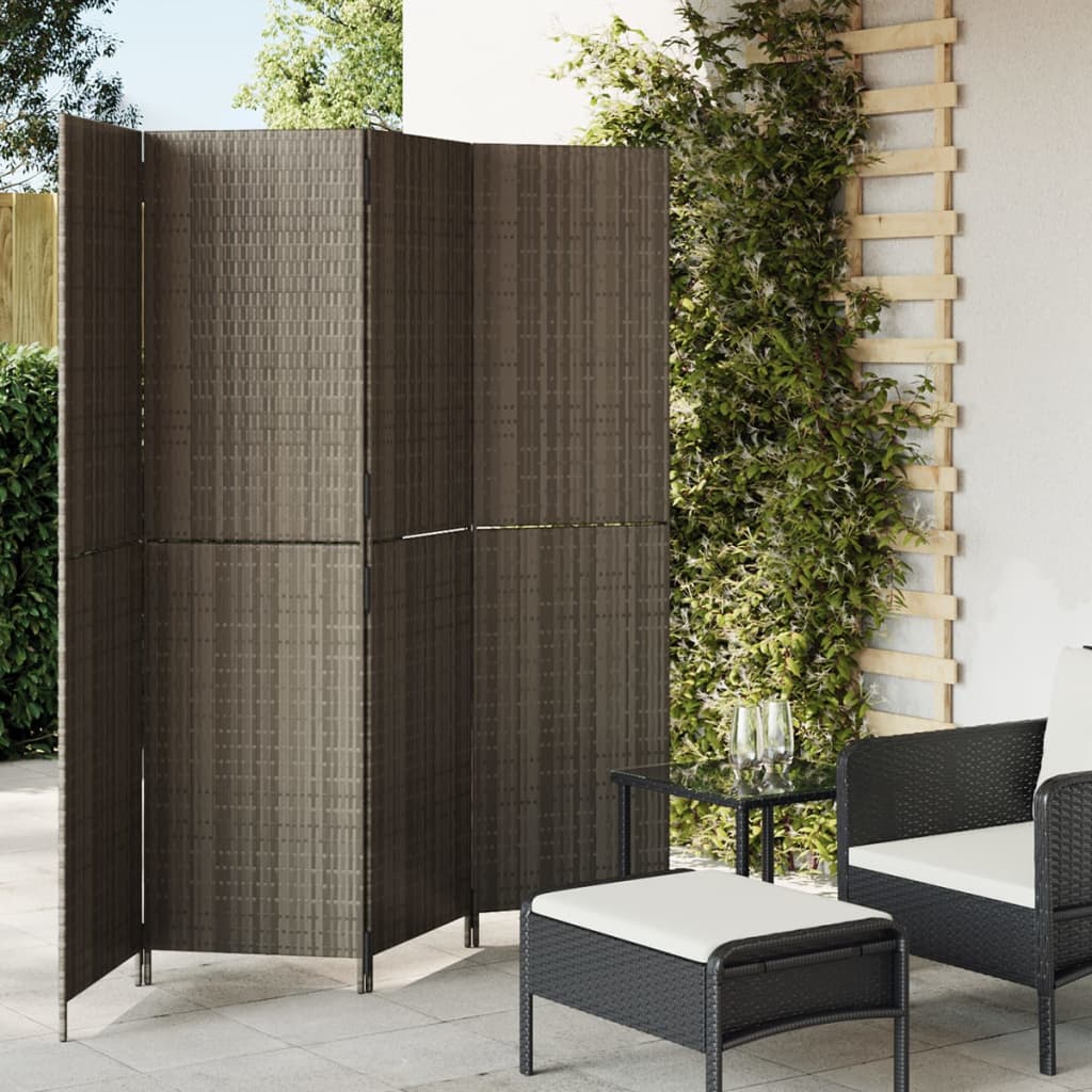 Kamerscherm 4 panelen poly rattan grijs is nu te koop bij PeponiXL, paradijselijk wonen!