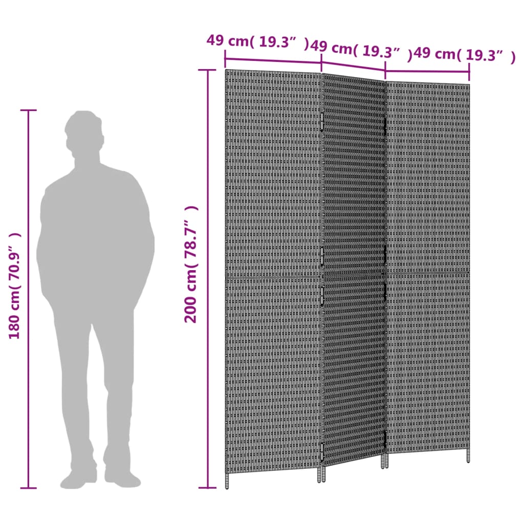 Kamerscherm 3 panelen poly rattan zwart is nu te koop bij PeponiXL, paradijselijk wonen!