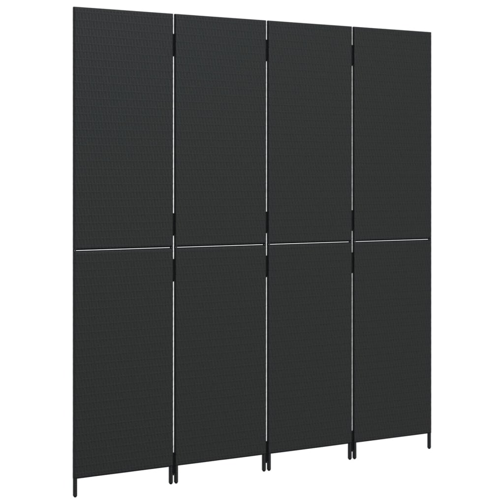 Kamerscherm 4 panelen poly rattan zwart is nu te koop bij PeponiXL, paradijselijk wonen!