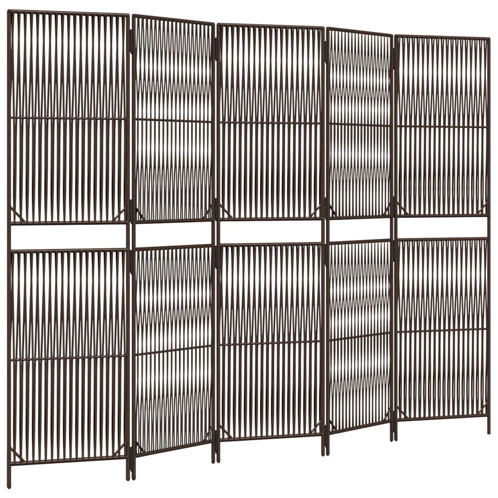 Kamerscherm 5 panelen poly rattan bruin is nu te koop bij PeponiXL, paradijselijk wonen!