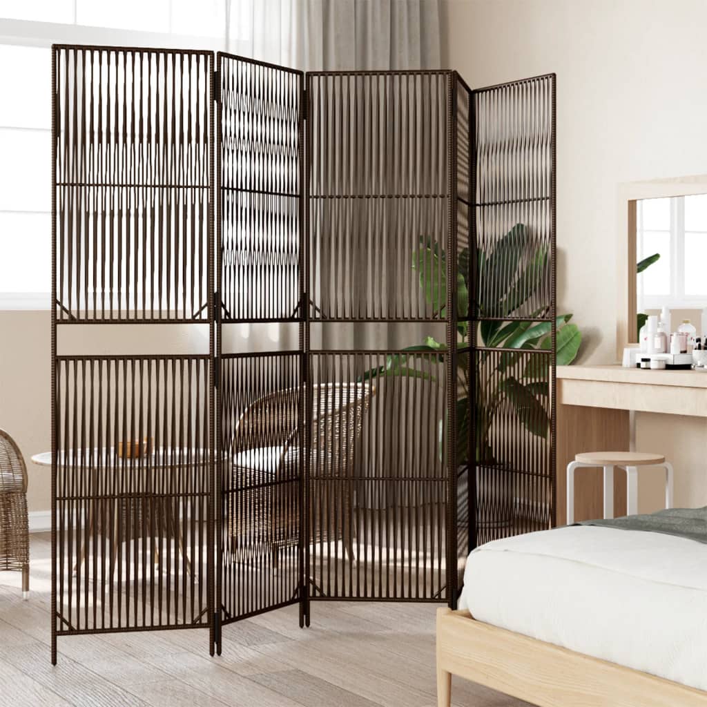 Kamerscherm 5 panelen poly rattan bruin is nu te koop bij PeponiXL, paradijselijk wonen!