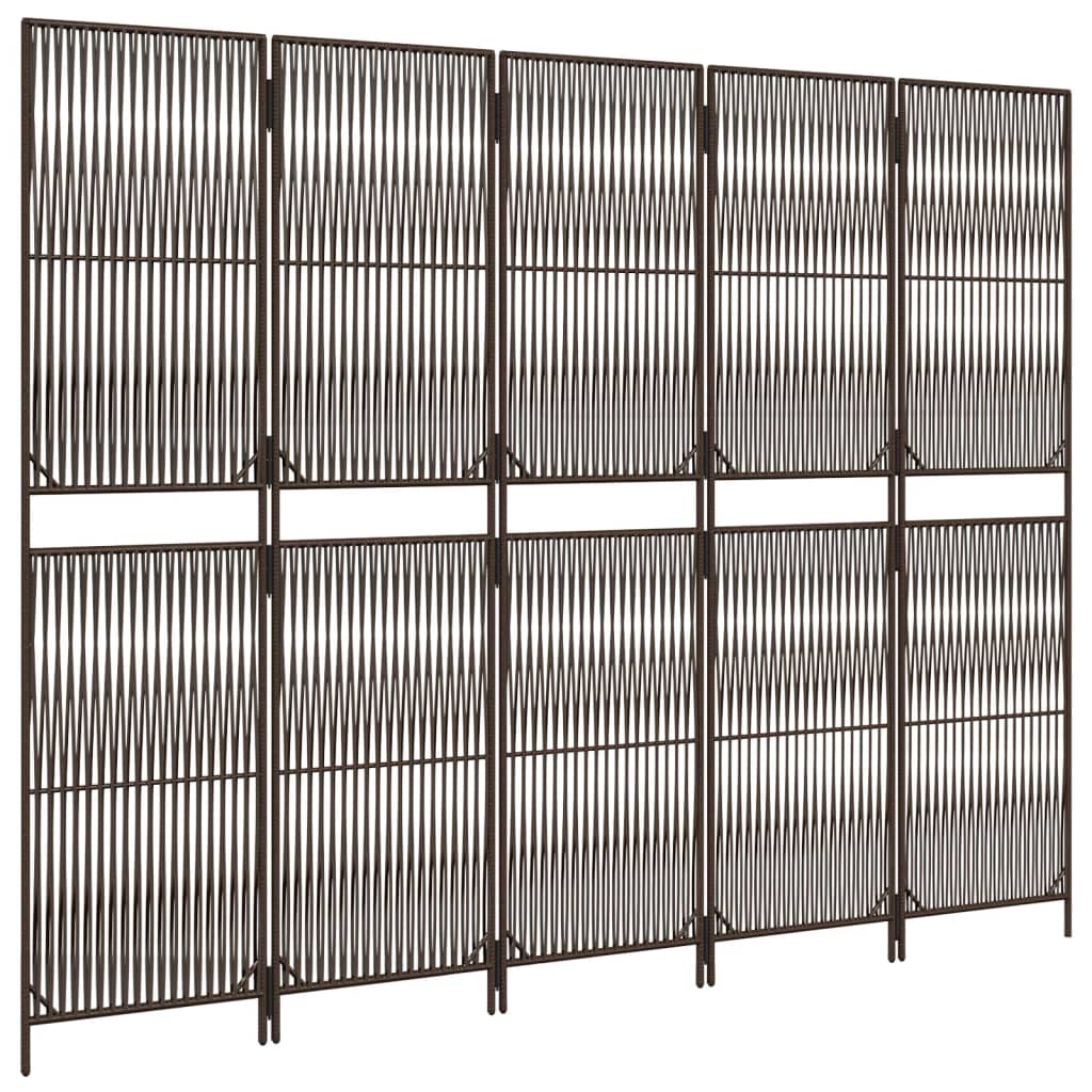 Kamerscherm 5 panelen poly rattan bruin is nu te koop bij PeponiXL, paradijselijk wonen!