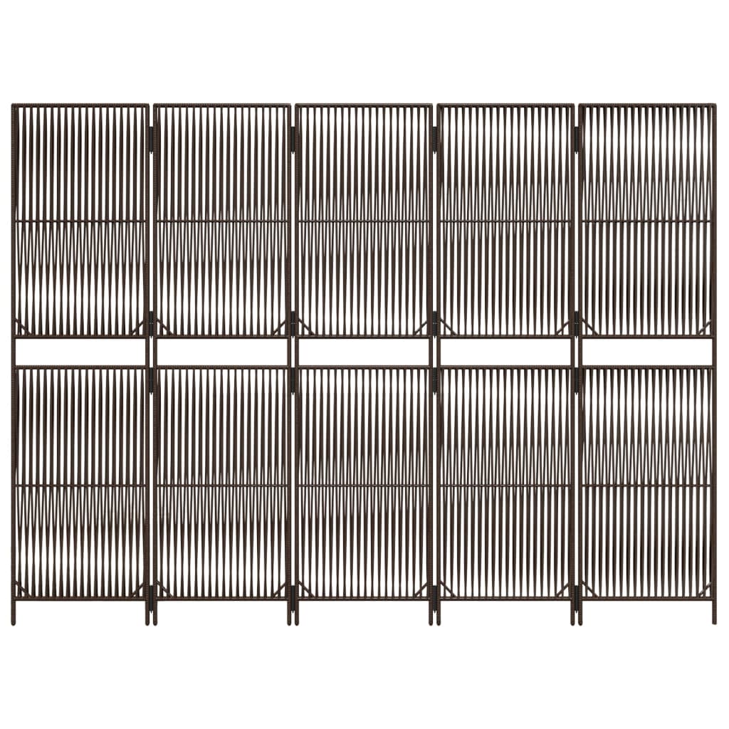 Kamerscherm 5 panelen poly rattan bruin is nu te koop bij PeponiXL, paradijselijk wonen!