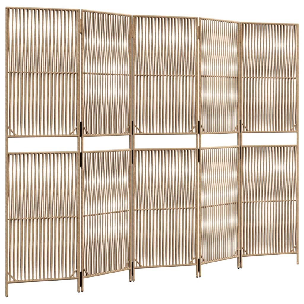 Kamerscherm 5 panelen poly rattan beige is nu te koop bij PeponiXL, paradijselijk wonen!