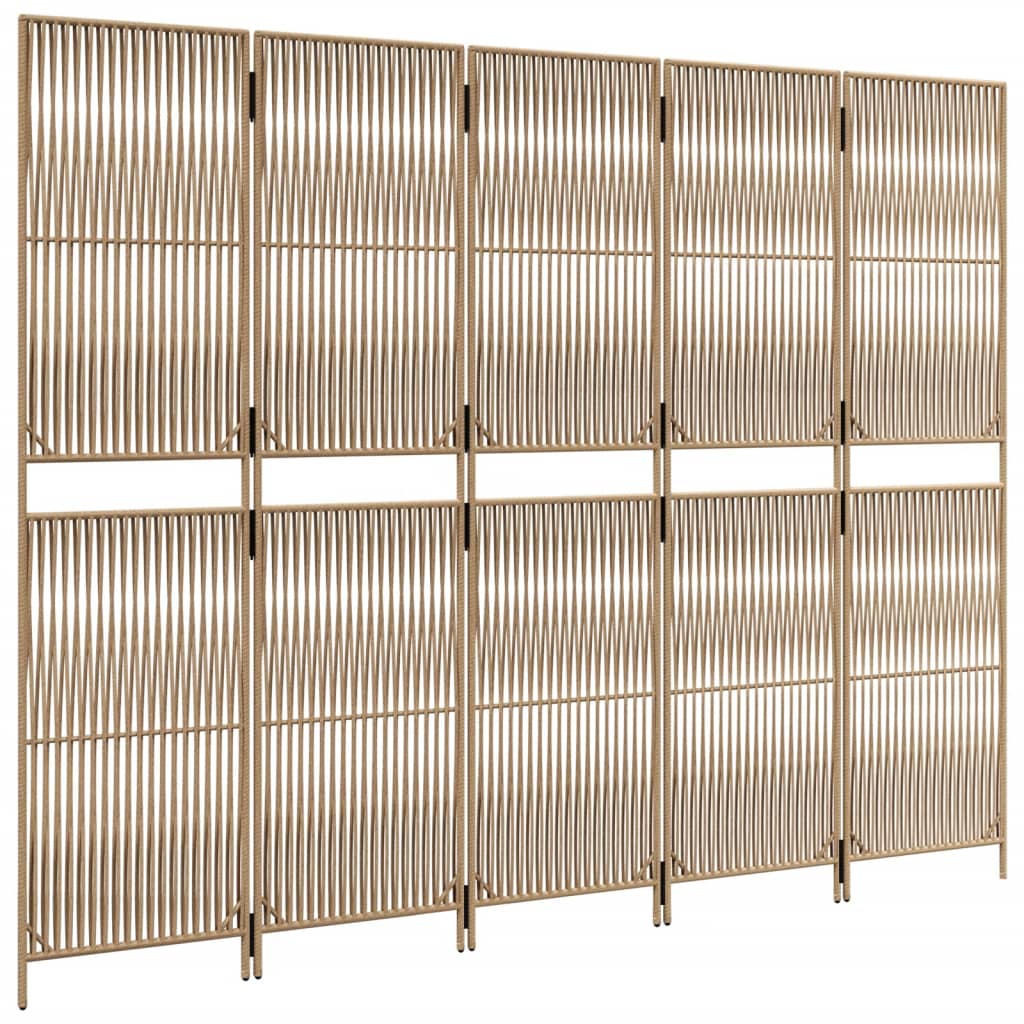 Kamerscherm 5 panelen poly rattan beige is nu te koop bij PeponiXL, paradijselijk wonen!