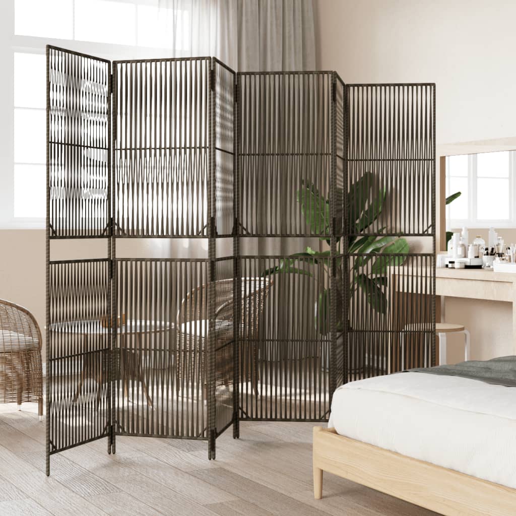 Kamerscherm 6 panelen poly rattan grijs is nu te koop bij PeponiXL, paradijselijk wonen!