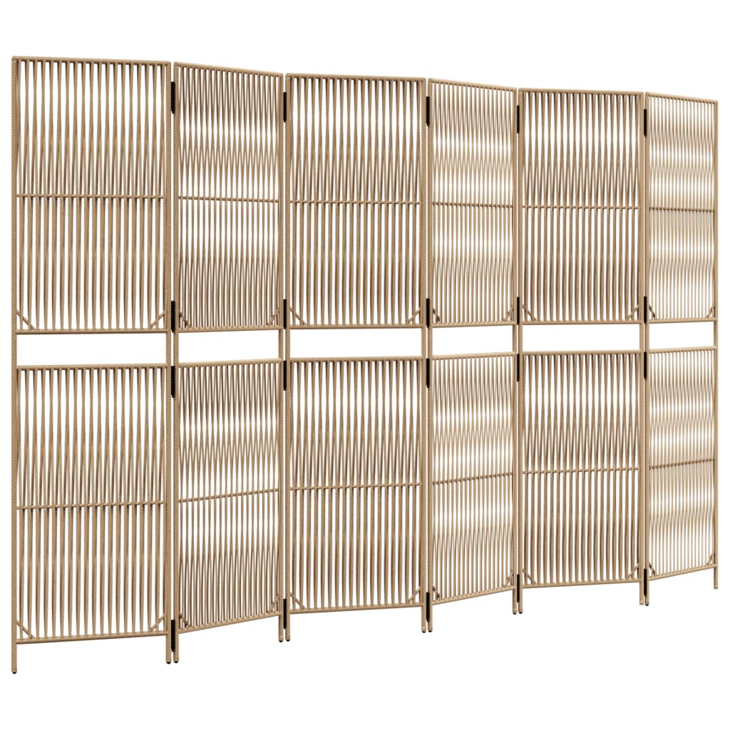 Kamerscherm 6 panelen poly rattan beige is nu te koop bij PeponiXL, paradijselijk wonen!