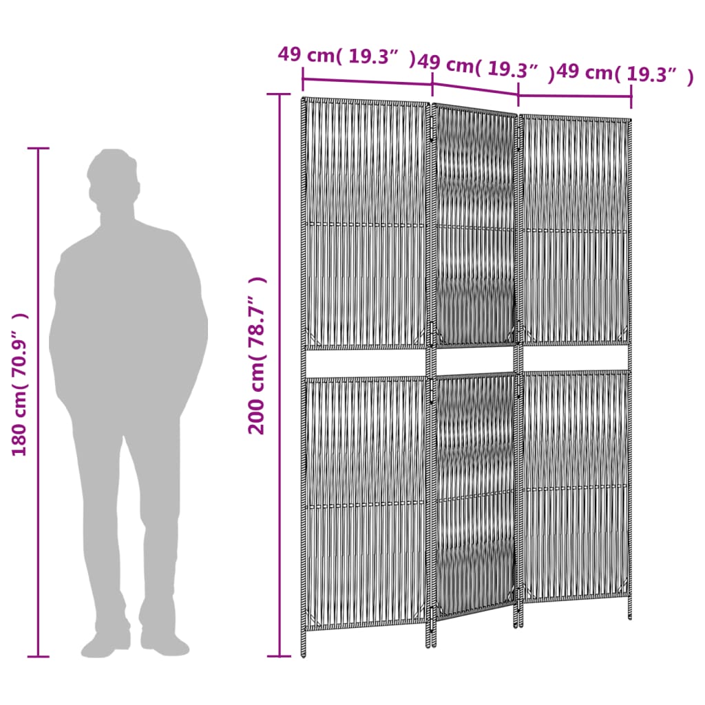 Kamerscherm 3 panelen poly rattan zwart is nu te koop bij PeponiXL, paradijselijk wonen!