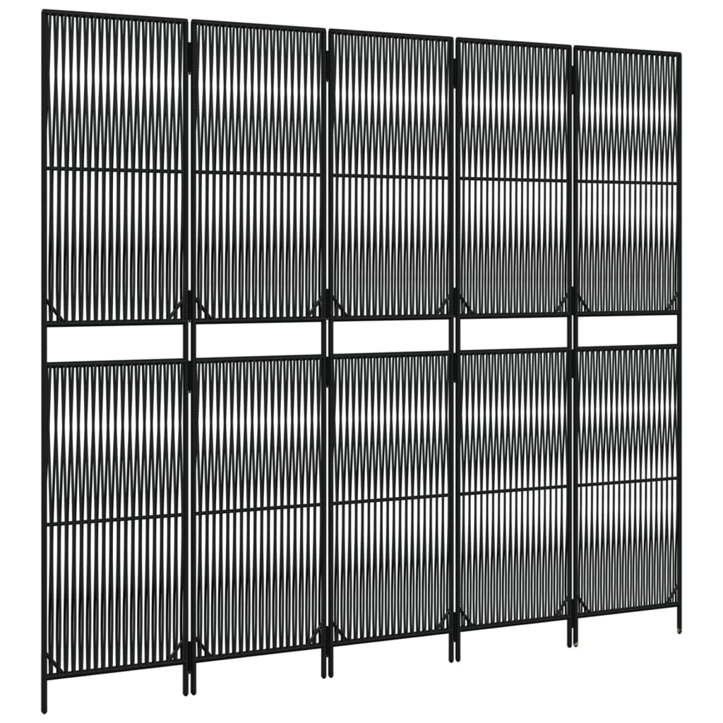 Kamerscherm 5 panelen poly rattan zwart is nu te koop bij PeponiXL, paradijselijk wonen!