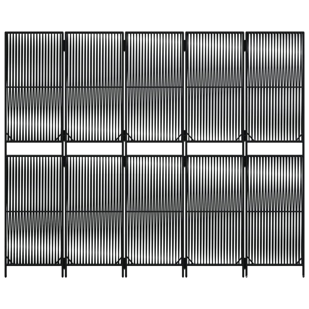 Kamerscherm 5 panelen poly rattan zwart is nu te koop bij PeponiXL, paradijselijk wonen!