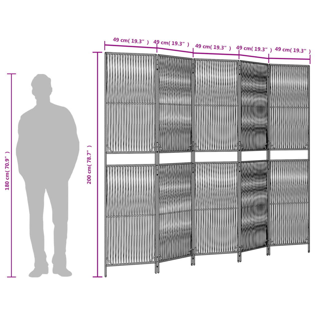 Kamerscherm 5 panelen poly rattan zwart is nu te koop bij PeponiXL, paradijselijk wonen!