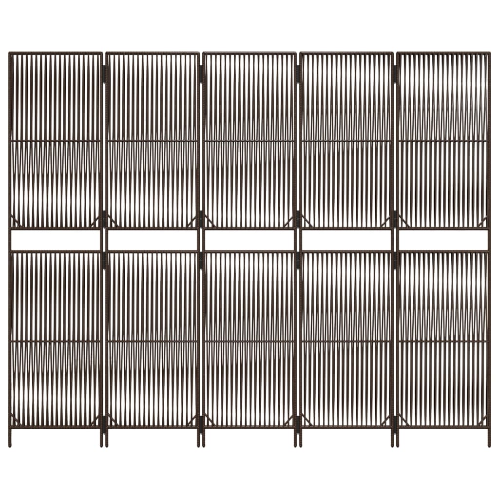 Kamerscherm 5 panelen poly rattan bruin is nu te koop bij PeponiXL, paradijselijk wonen!