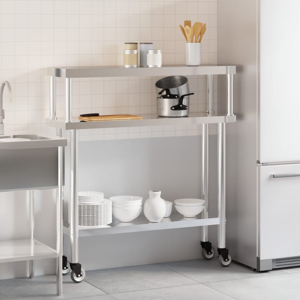 Keukenwerktafel met bovenschap 110x30x120 cm roestvrij staal is nu te koop bij PeponiXL, paradijselijk wonen!