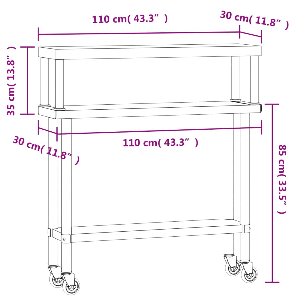 Keukenwerktafel met bovenschap 110x30x120 cm roestvrij staal is nu te koop bij PeponiXL, paradijselijk wonen!