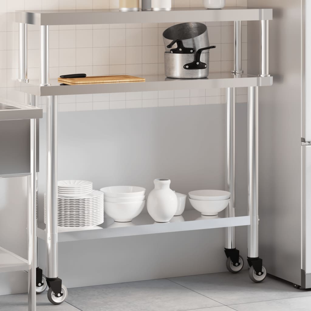 Keukenwerktafel met bovenschap 110x30x120 cm roestvrij staal is nu te koop bij PeponiXL, paradijselijk wonen!