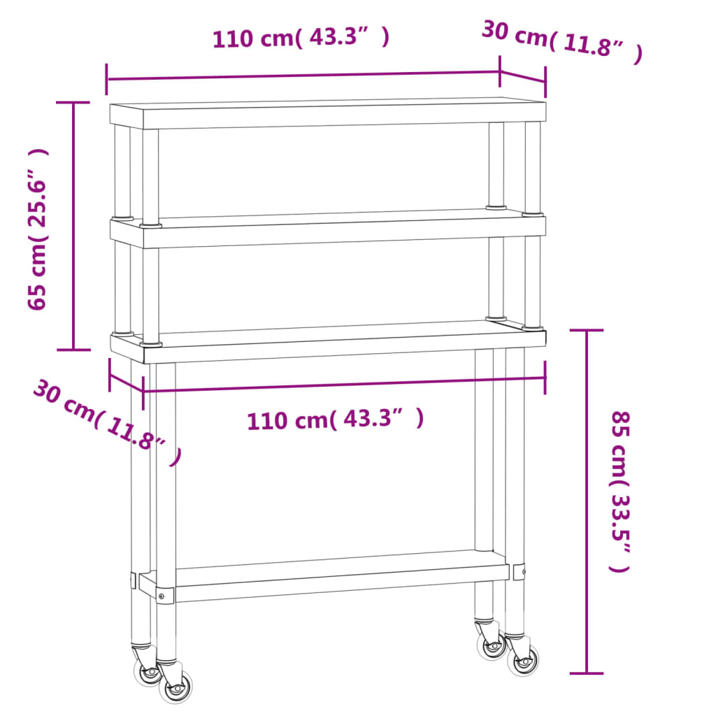 Keukenwerktafel met bovenschap 110x30x150 cm roestvrij staal is nu te koop bij PeponiXL, paradijselijk wonen!