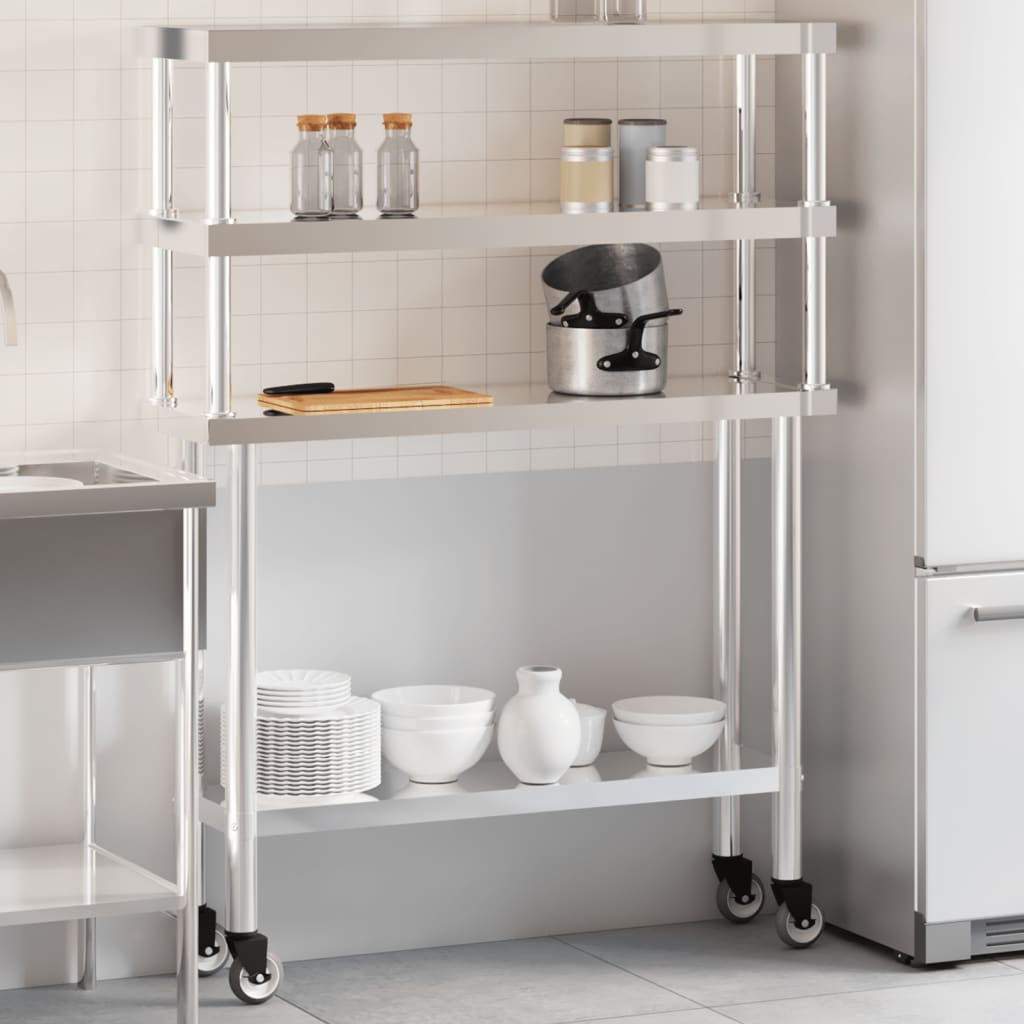 Keukenwerktafel met bovenschap 110x30x150 cm roestvrij staal is nu te koop bij PeponiXL, paradijselijk wonen!