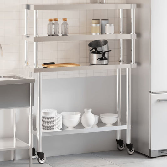 Keukenwerktafel met bovenschap 110x30x150 cm roestvrij staal is nu te koop bij PeponiXL, paradijselijk wonen!
