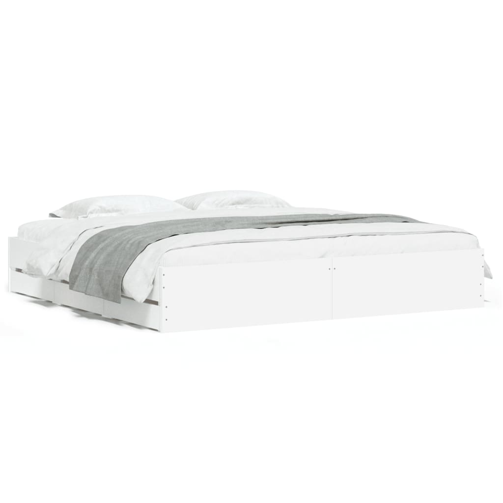 Bedframe met lades bewerkt hout wit 200x200 cm is nu te koop bij PeponiXL, paradijselijk wonen!