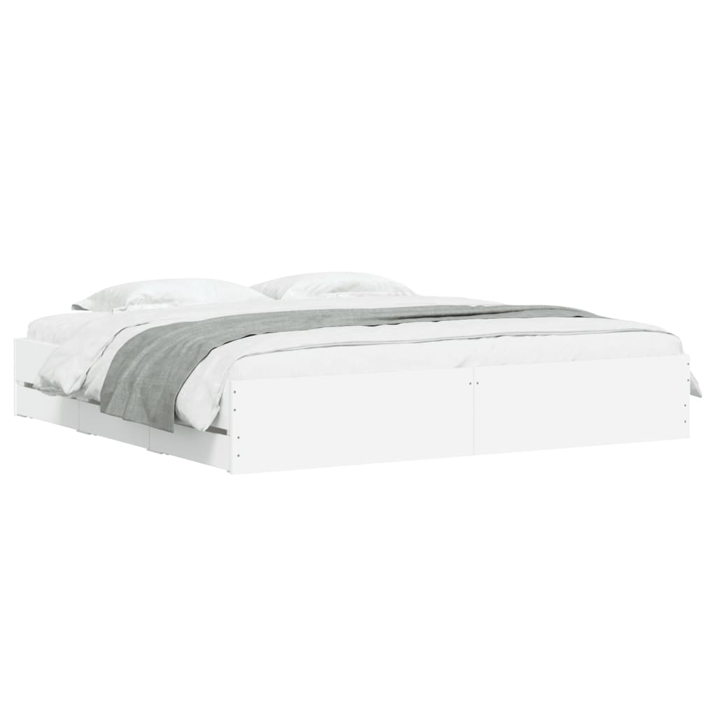 Bedframe met lades bewerkt hout wit 200x200 cm is nu te koop bij PeponiXL, paradijselijk wonen!
