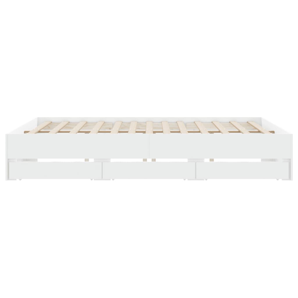 Bedframe met lades bewerkt hout wit 200x200 cm is nu te koop bij PeponiXL, paradijselijk wonen!