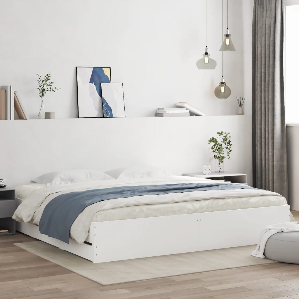 Bedframe met lades bewerkt hout wit 200x200 cm is nu te koop bij PeponiXL, paradijselijk wonen!