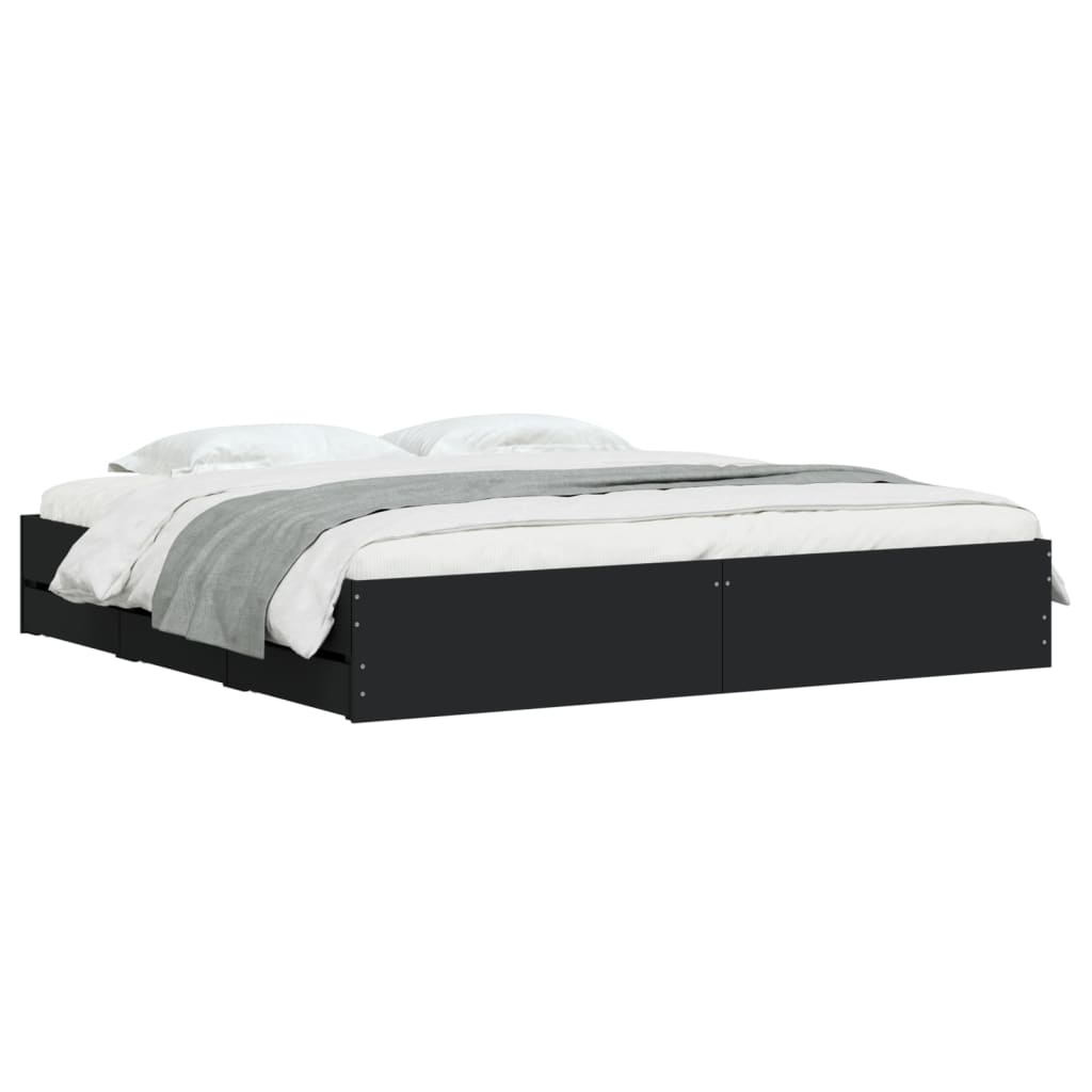 Bedframe met lades bewerkt hout zwart 200x200 cm is nu te koop bij PeponiXL, paradijselijk wonen!