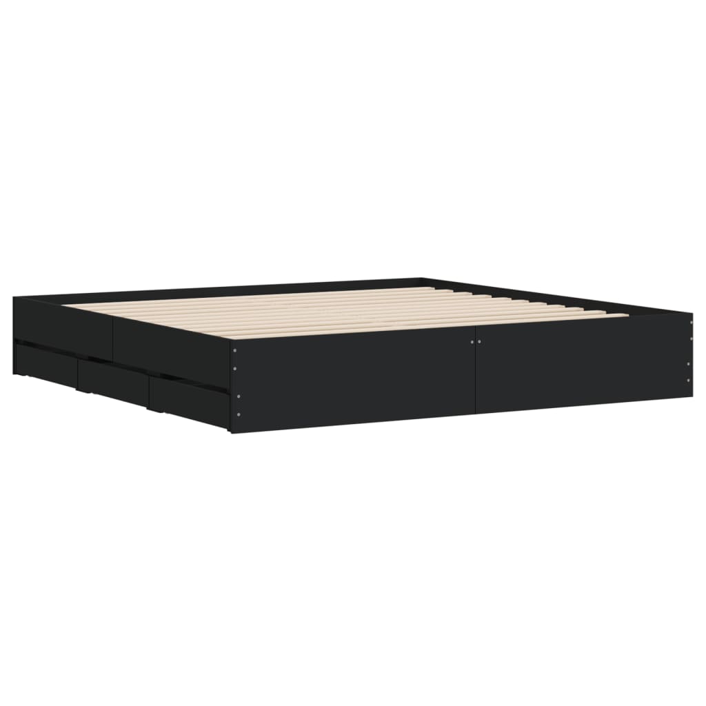 Bedframe met lades bewerkt hout zwart 200x200 cm is nu te koop bij PeponiXL, paradijselijk wonen!