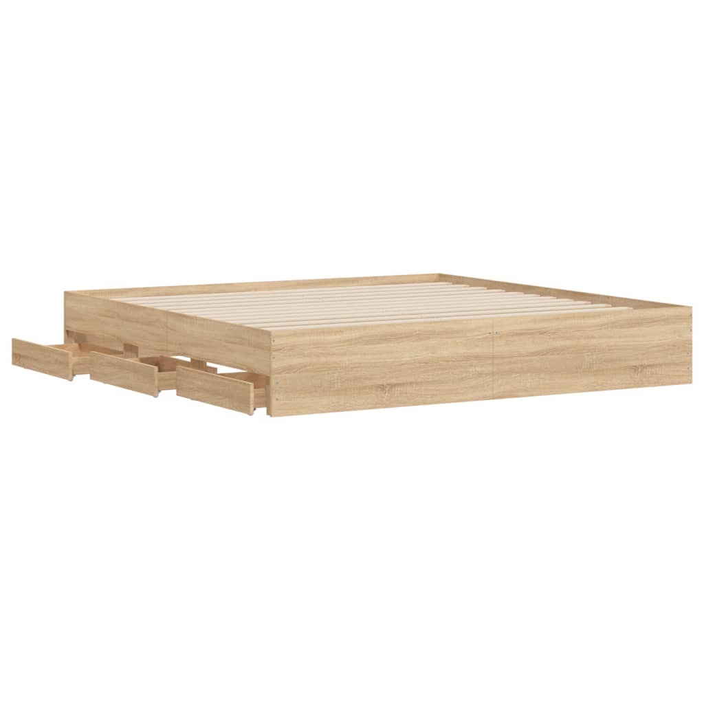 Bedframe met lades bewerkt hout sonoma eikenkleurig 200x200 cm is nu te koop bij PeponiXL, paradijselijk wonen!