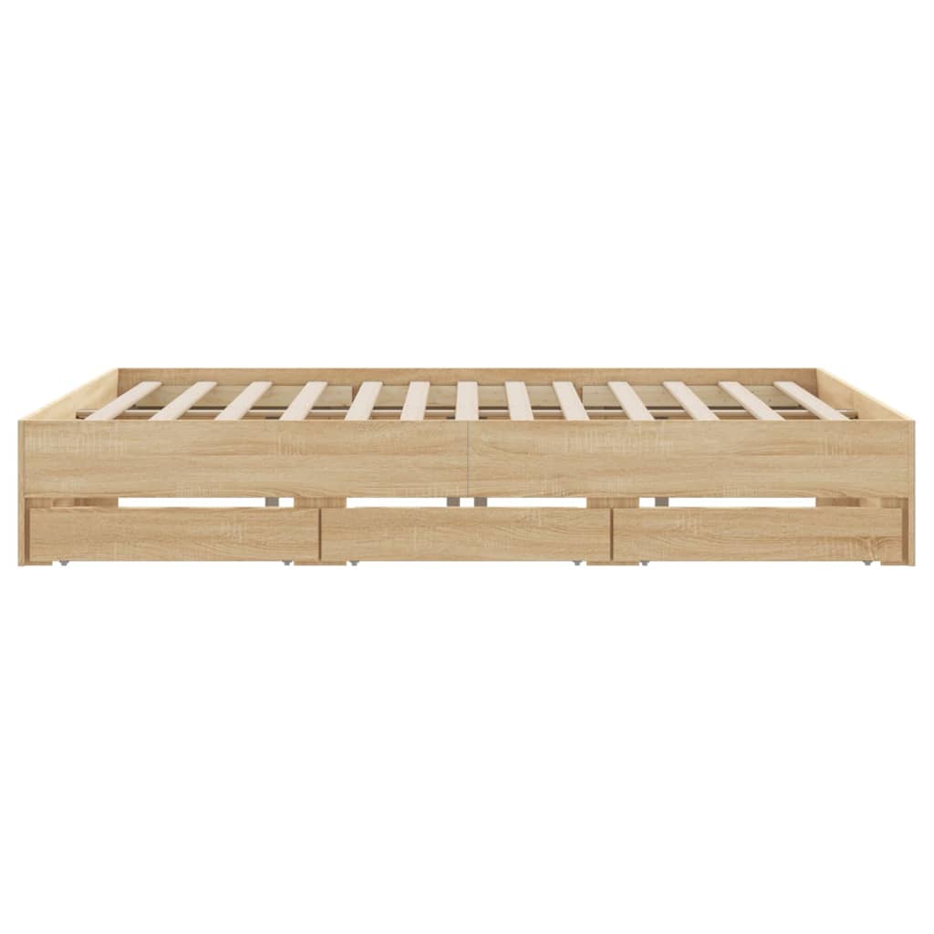 Bedframe met lades bewerkt hout sonoma eikenkleurig 200x200 cm is nu te koop bij PeponiXL, paradijselijk wonen!