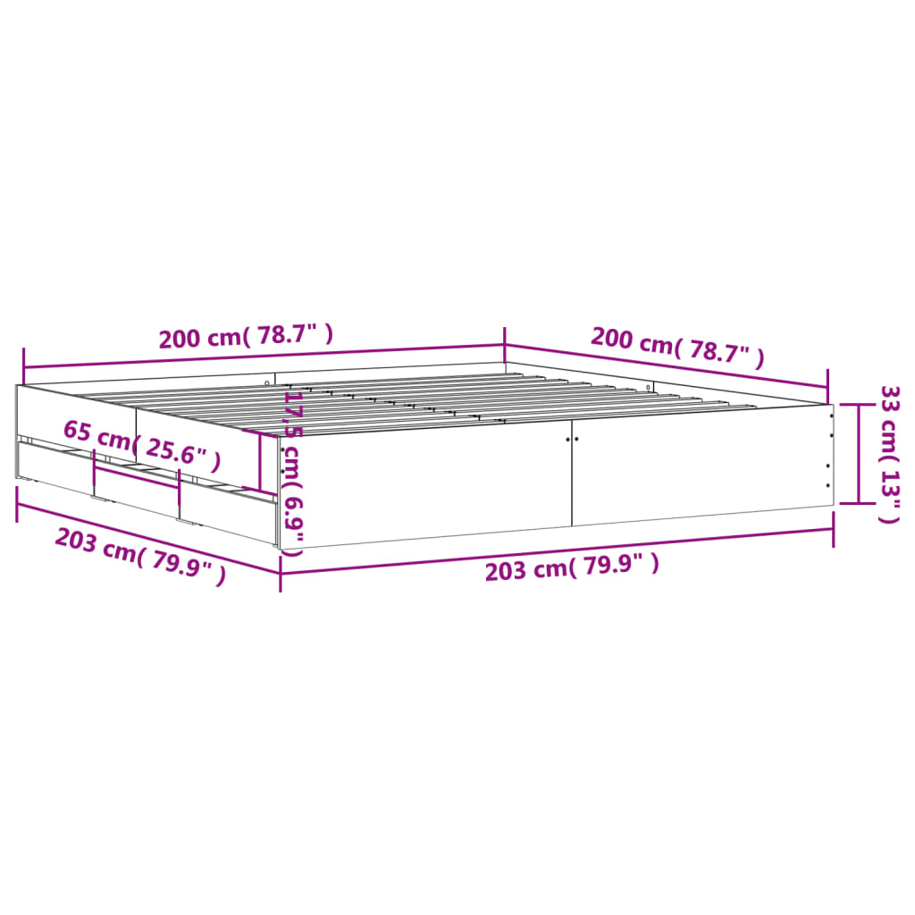 Bedframe met lades bewerkt hout sonoma eikenkleurig 200x200 cm is nu te koop bij PeponiXL, paradijselijk wonen!