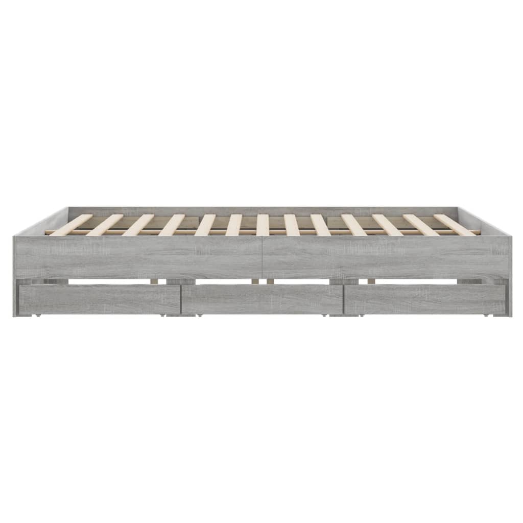 Bedframe met lades bewerkt hout grijs sonoma eiken 200x200 cm is nu te koop bij PeponiXL, paradijselijk wonen!