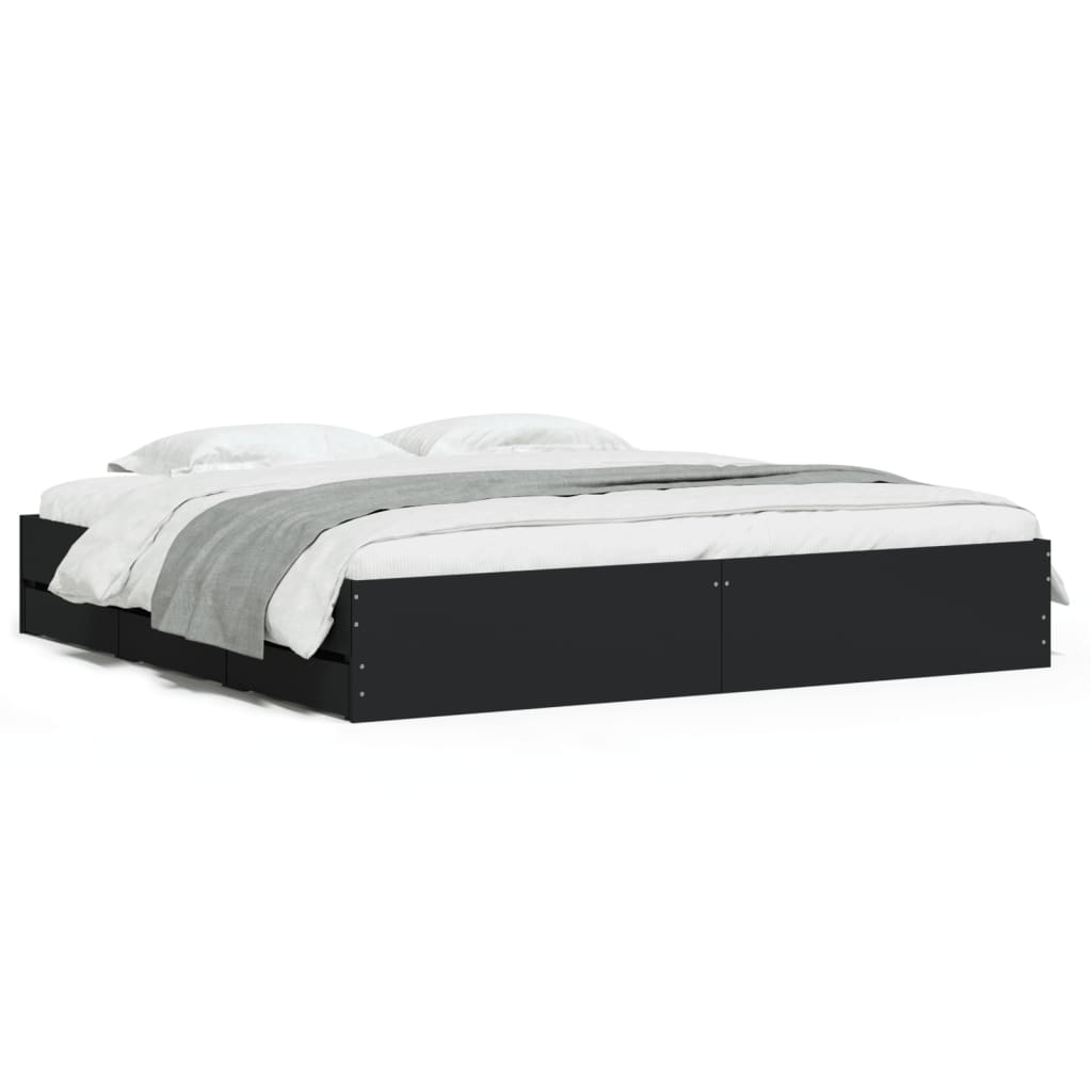 Bedframe met lades bewerkt hout zwart 180x200 cm is nu te koop bij PeponiXL, paradijselijk wonen!