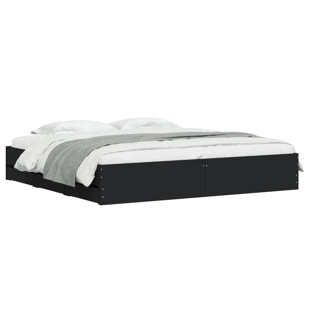 Bedframe met lades bewerkt hout zwart 180x200 cm is nu te koop bij PeponiXL, paradijselijk wonen!