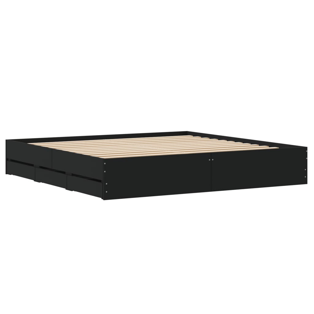 Bedframe met lades bewerkt hout zwart 180x200 cm is nu te koop bij PeponiXL, paradijselijk wonen!