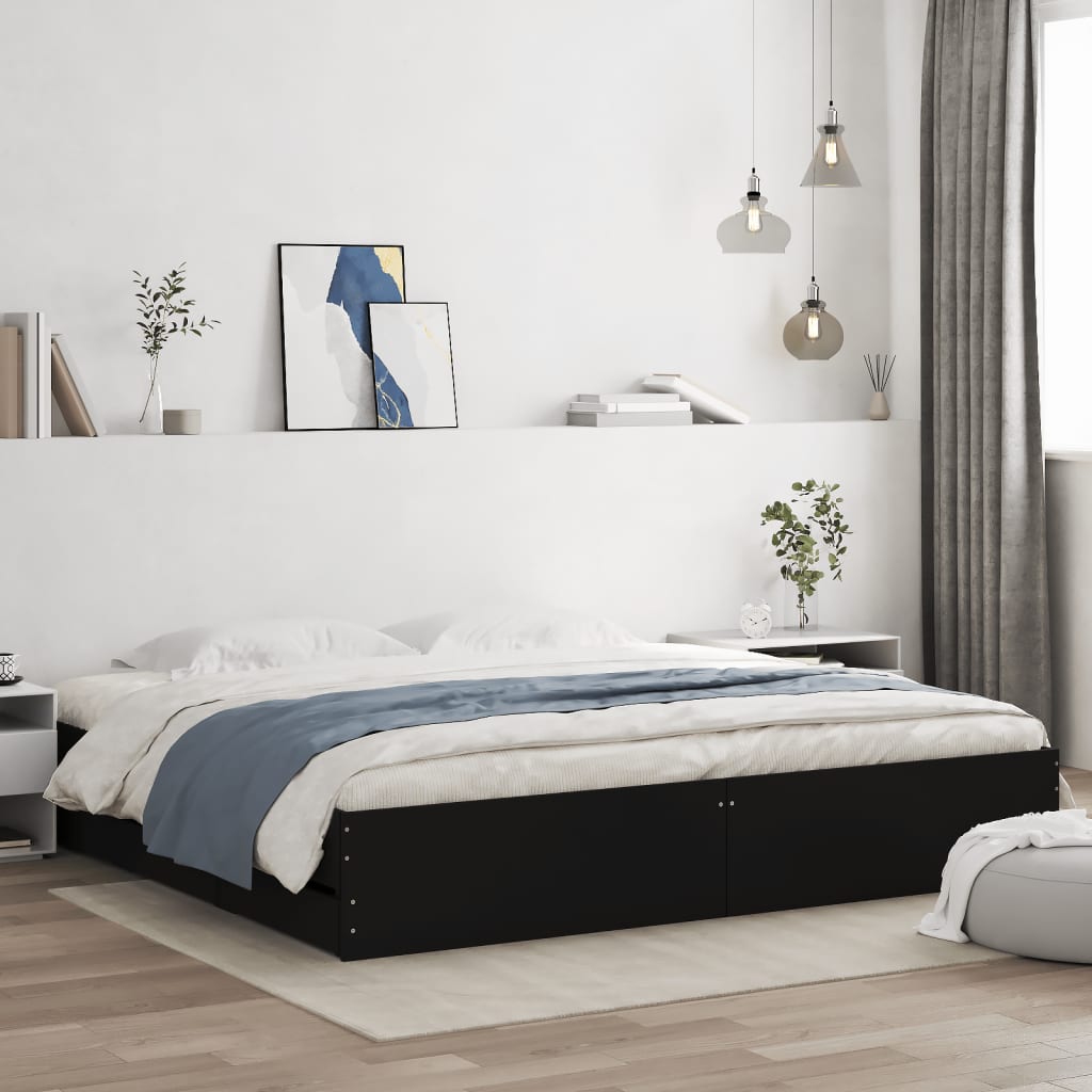 Bedframe met lades bewerkt hout zwart 180x200 cm is nu te koop bij PeponiXL, paradijselijk wonen!