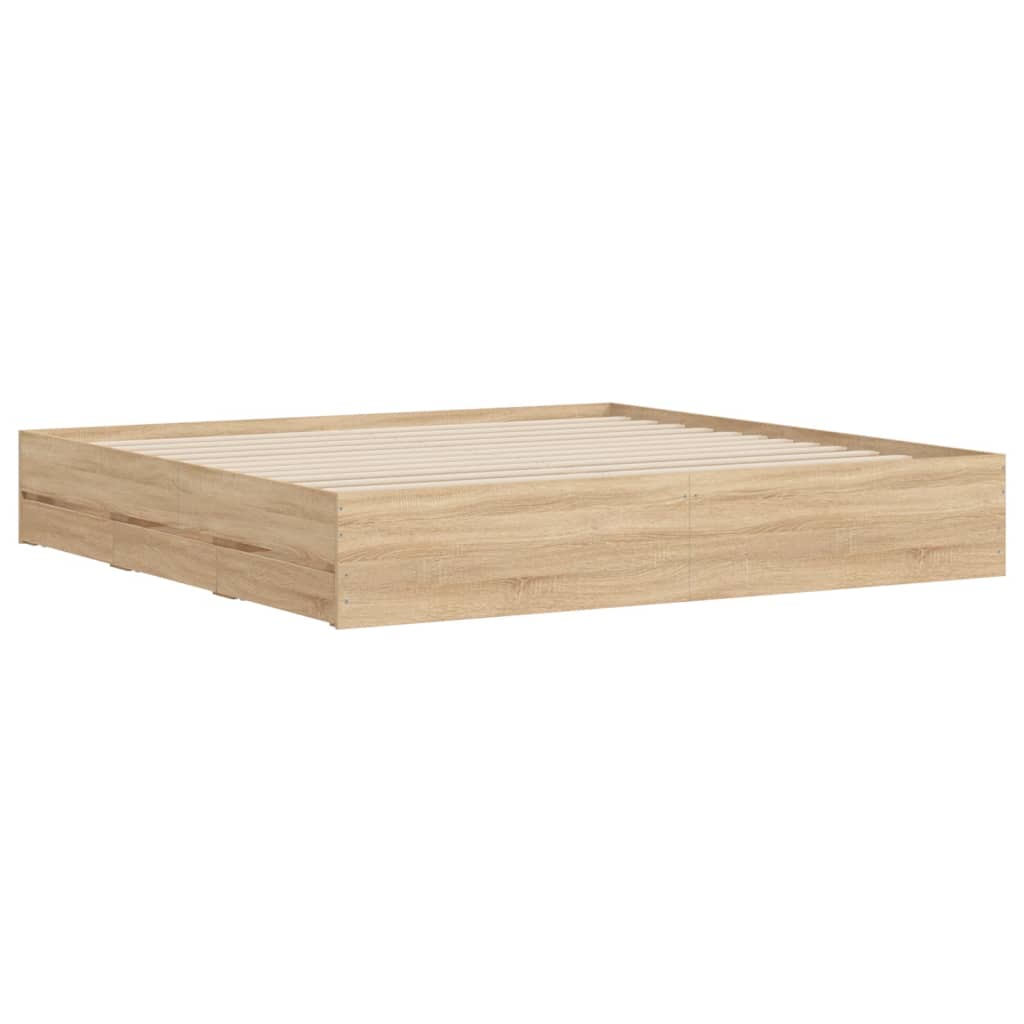 Bedframe met lades bewerkt hout sonoma eikenkleurig 180x200 cm is nu te koop bij PeponiXL, paradijselijk wonen!