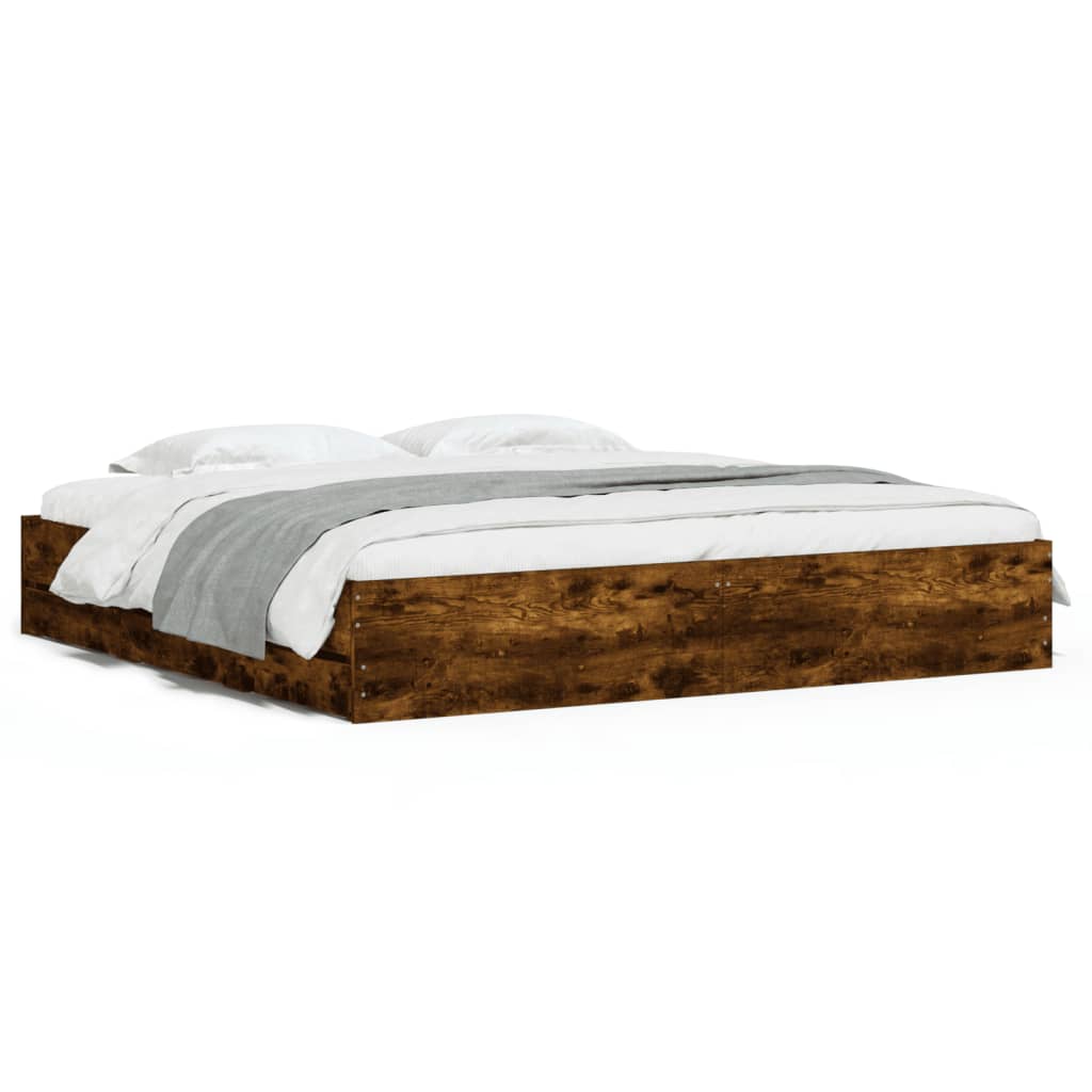 Bedframe met lades bewerkt hout gerookt eikenkleurig 180x200 cm is nu te koop bij PeponiXL, paradijselijk wonen!